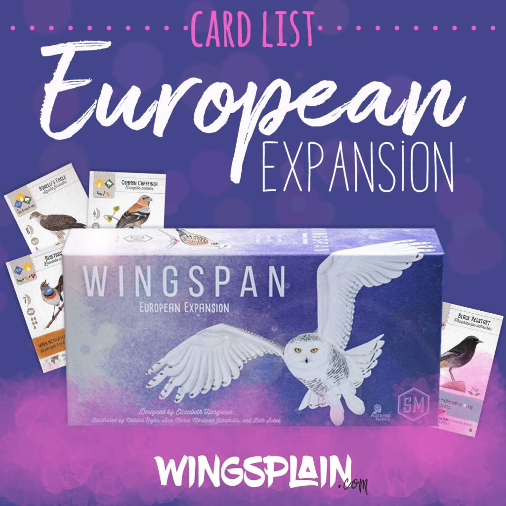 Wingspan European Expansion Bird Card List